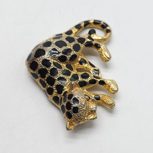 Vintage Unsigned Enamel Leopard Brooch Pendant Cheetah Jaguar - Picture 2 of 4